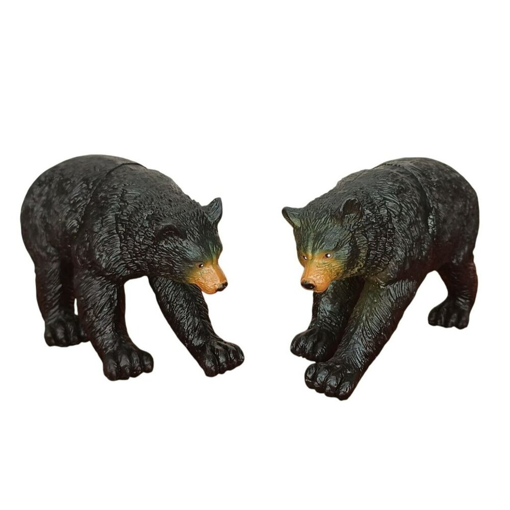 Two Black Bear Figurines By Ksm International Inc Resin Collectibles 5.5" Long x
